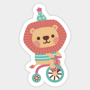 Cute Lion Cycling On Bicycle Sticker